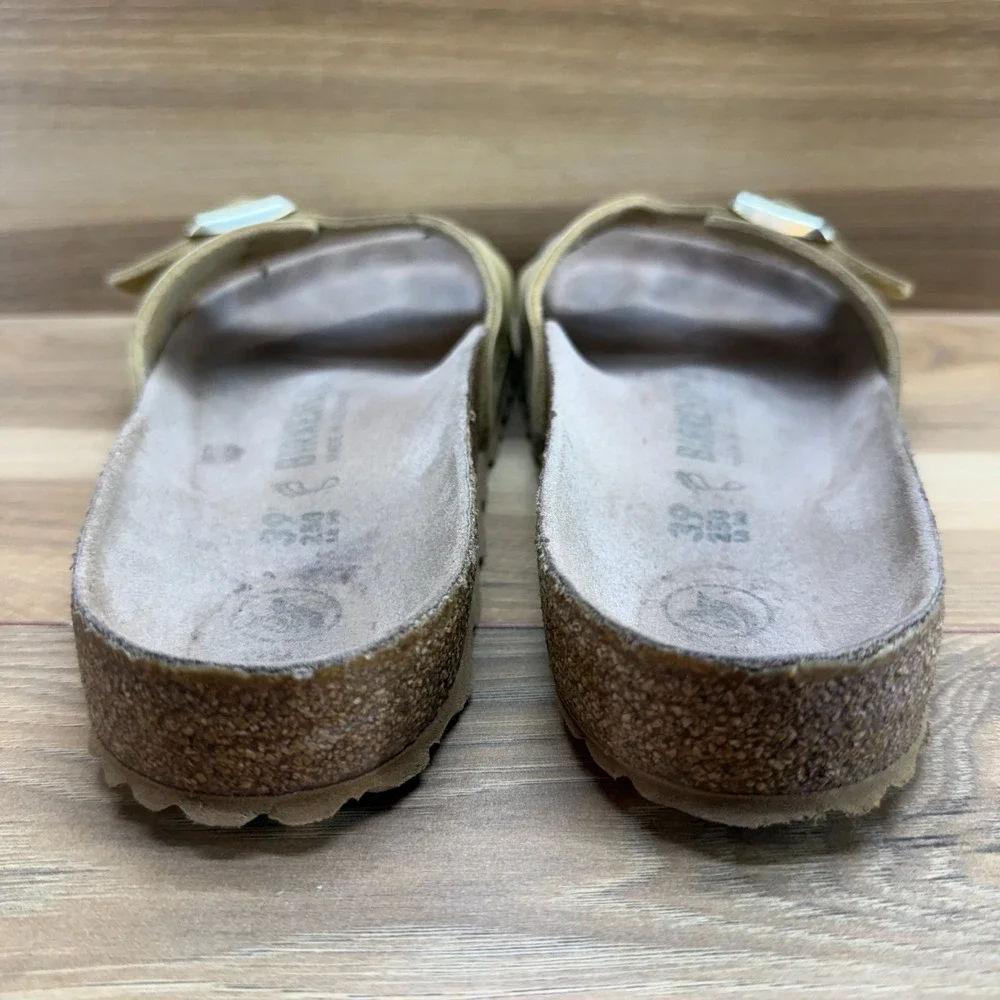 Birkenstock Madrid Vegan Sandals Womens 8 W EU 39 Beige Tan Slides